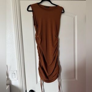 Ruched Sleeveless Dress in Brown